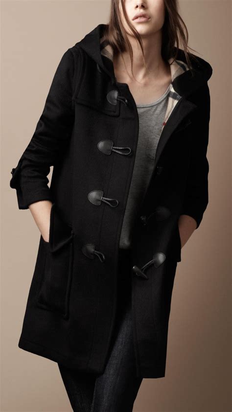 burberry womens wool black coat|burberry wool duffle coat women's.